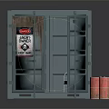 Blue Shipping Container With Open Door And Red Barrels Showing Rust Stains