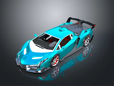 Blue Sports Car With Sleek Design Rear Wing Red Wheels And Black Windows 3d model