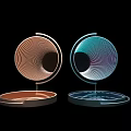Commercial Equipment Modern Circular Illuminated Display Stands With Line Patterns And Orange Blue Colors