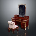 Classic Mahogany Desk With Ornate Mirror Gold Accents And White Upholstered Chair