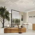 Modern Dental Clinic Reception Area With Green Plants Wooden Desk And Comfortable Seating