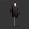 Dark Purple Coat Displayed On White Mannequin With Metal Stand And Gray Background