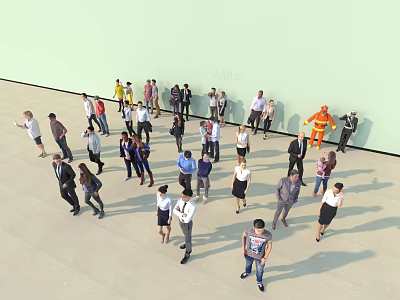 Crowd of People Walking and Standing in Open Space with Various Outfits and Light Background 3d model