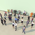 Crowd of People Walking and Standing in Open Space with Various Outfits and Light Background