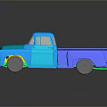 Vintage Blue Toy Truck With Shiny Surface And Reflective Black Background
