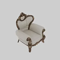 European Style Single Sofa With Gold Carvings And White Leather Upholstery