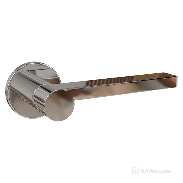 Sleek Modern Chrome Metal Door Handle with Round Base Contemporary Home Interior Design 3d model 