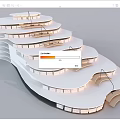 Modern White Bookcase With Layered Curved Structure And Built In Lighting