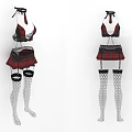 Stylish Women's Halter Top Plaid Skirt And Fishnet Stockings Outfit