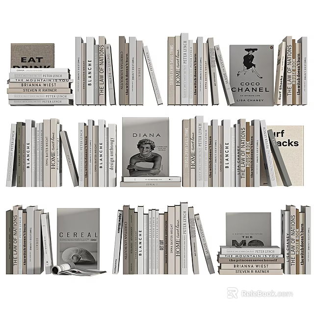 Well Organized Bookshelf With Arranged Books Different Sizes And Literary Titles 3d model 