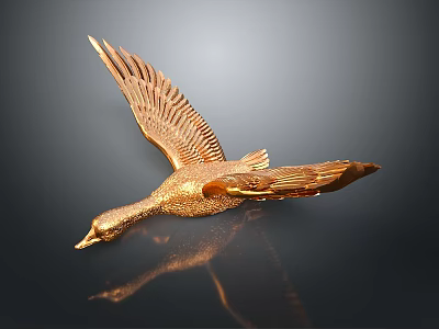 Golden Flying Animal Sculpture With Spread Wings And Reflection On Dark Background 3d model