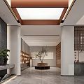 Modern Specialty Store Interior Design With Gray Walls White Pillars Wooden Ceiling And Display Shelves