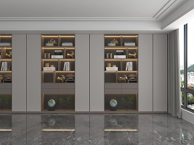 Modern Elegant Living Room Storage Cabinet with Glass Doors Multi-layer Shelves and Decorations 3d model