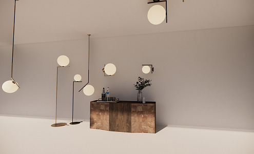 Modern lamps and lanterns combination low cabinet and round ball decorative lamps and lanterns 3d model