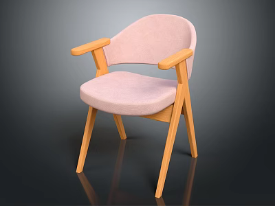 Pink Padded Accent Chair With Wooden Armrests Comfortable Seat And Modern Design 3d model