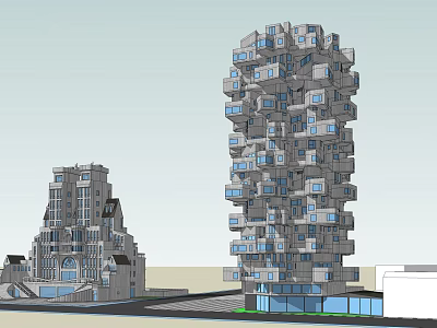 Traditional and Modern Hotel Building Design With Stacked Cube Structure And Windows 3d model