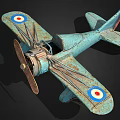 Vintage Turquoise Biplane Toy With Red White Blue Target Logos On Wings And Rust Accents