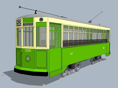 Classic Green Tram Featuring Cream Details Number 500 And Overhead Wires 3d model