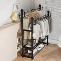 Black Metal Shoe Rack with Hanging T Shirts Shirts and Lower Storage Basket