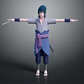 Anime Game Character With Blue Hair In Blue Kimono Purple Sash Holding Sword Arms Outstretched