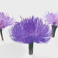 Cartoon Scene With Three Vibrant Purple Fluffy Flowers And Green Stems