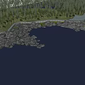Tranquil Park Landscape With Calm Lake Rocky Shore And Lush Forest Trails
