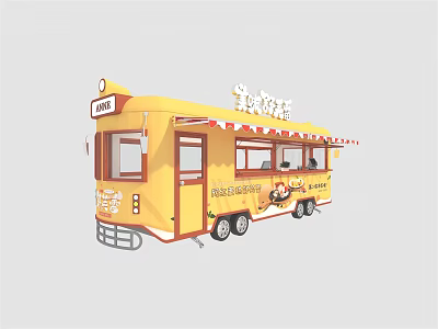 Yellow Mobile Food Cart With Awning Windows And Octopus Balls Selling Setup 3d model