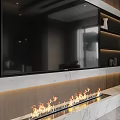 Modern Linear Marble Fireplace With Bright Burning Flames In Interior Design 3d model