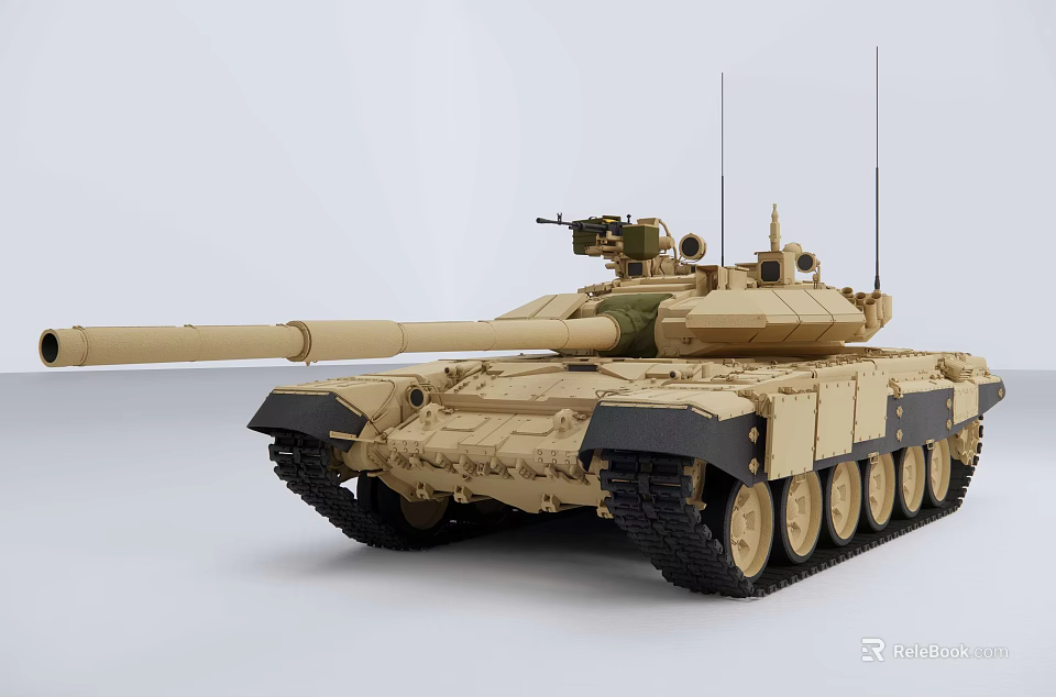 Modern Desert Colored Military Tank With Main Gun Tracks And Antennas 3d model 