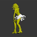 Female Character In White Dress With Serrated Sword And Tattoo In Dynamic Pose