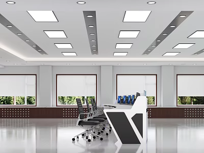 Bright Spacious Modern Conference Room With Recessed Ceiling Lights Large Windows And Ergonomic Meeting Chairs 3d model