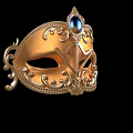 Elegant Ornate Golden Mask Featuring Blue Gemstone And Intricate Designs