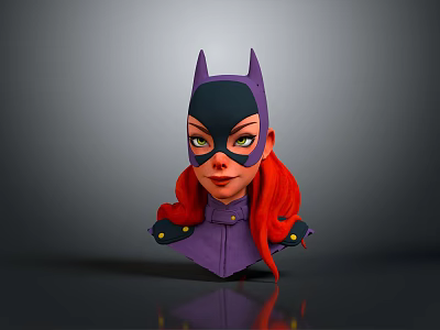 Game Movie Character 3D Model With Purple Bat Helmet Red Hair And Green Eyes 3d model