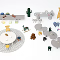 Kids Table with Animal Toys Small Chairs and Chalkboard in Playroom