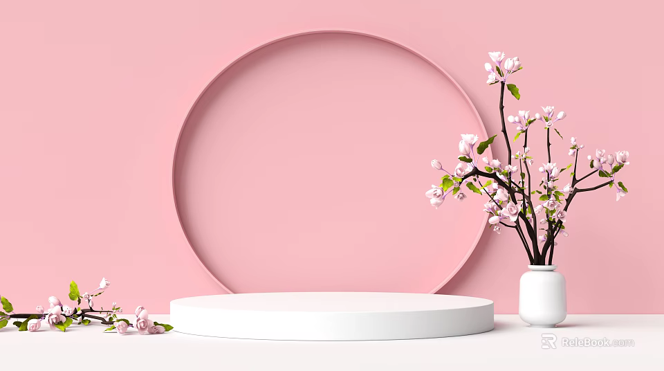Kids Play Area With Pink Background Circular Frame And Pink Flower Decorations 3d model 