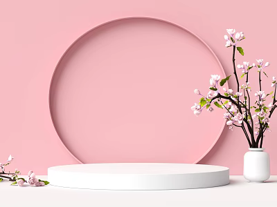 Kids Play Area With Pink Background Circular Frame And Pink Flower Decorations 3d model