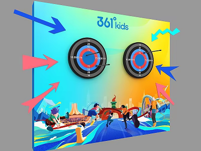 361° Kids Target Game With Arrows And Children Playing In City Scene 3d model