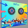 361° Kids Target Game With Arrows And Children Playing In City Scene