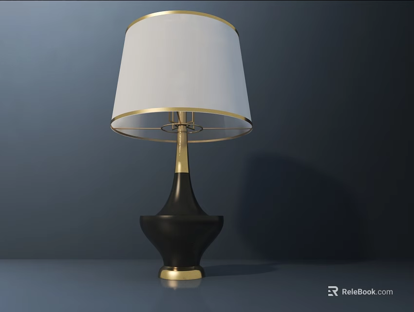 Elegant Modern Table Lamp With Black Base Gold Accents And White Lampshade 3d model 