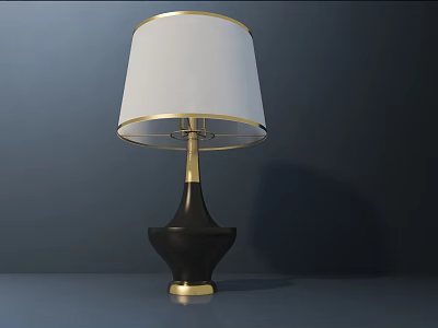 Elegant Modern Table Lamp With Black Base Gold Accents And White Lampshade 3d model