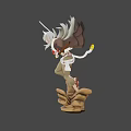 Game Movie Character With Long Silver White Hair Holding Two Swords On Palm Shaped Base