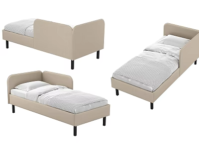 Beige Upholstered Single Bed With Modern Minimalist Design And Black Slim Legs 3d model