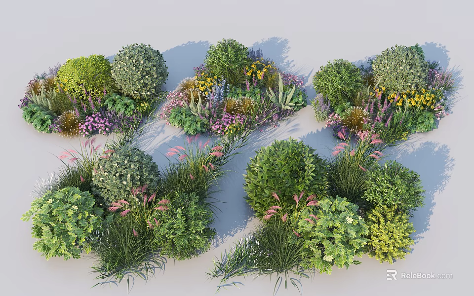 Lush Garden Flowers And Green Plants With Various Shrubs And Colorful Blooms 3d model 