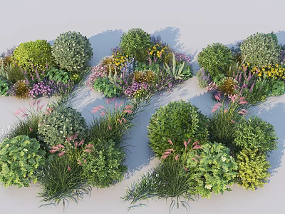 Lush Garden Flowers And Green Plants With Various Shrubs And Colorful Blooms 3d model
