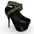 Elegant Black Platform High Heels with Crisscross Straps and Gold Accents