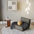 Gray Single Sofa With Blanket Yellow Ball Near Side Table Abstract Painting Pendant Lights