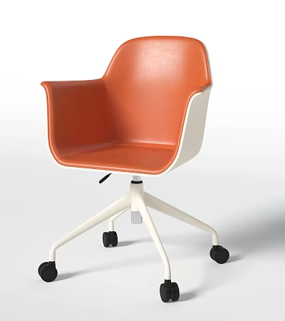 Modern Office Chair Orange Leather Seat And Backrest With White Base And Rolling Wheels 3d model
