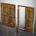Weathered Old Wooden Doors With Wood Grain Metal Hinges Closed And Half Open
