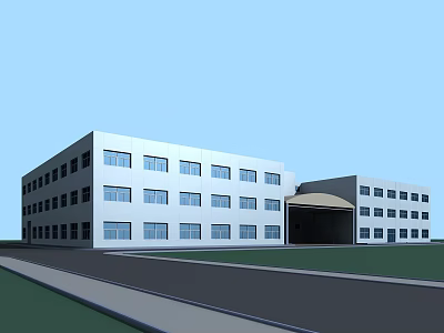 Modern Multi Storey Industrial Factory Building With Large Windows And Road Frontage 3d model