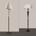 Beige And Black Floor Lamps With Fabric Shades And Decorative Stands